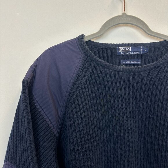 Vintage Polo Ralph Lauren PRL Cotton English Rib Knit Patch Sweater Navy XL - Picture 1 of 10